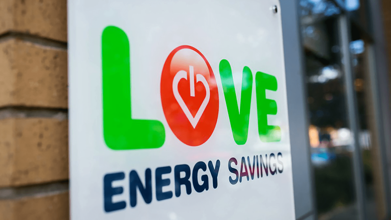 Love Energy Savings sign at HQ