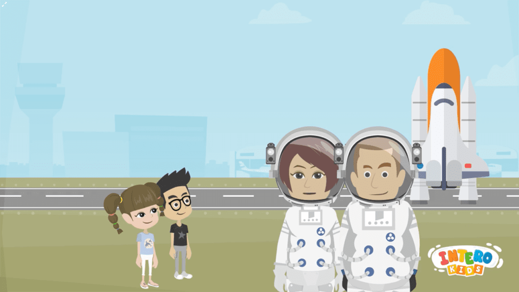 Cartoon: Young children meet astronauts.