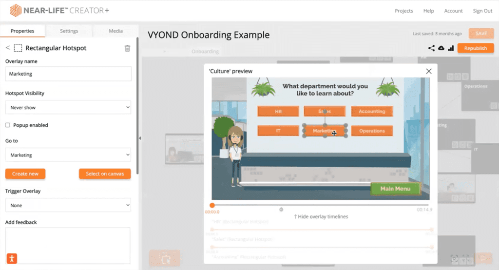 Example of interactive onboarding learning using Vyond templates