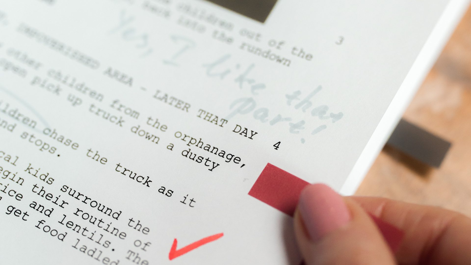 Close up of a script with notes.
